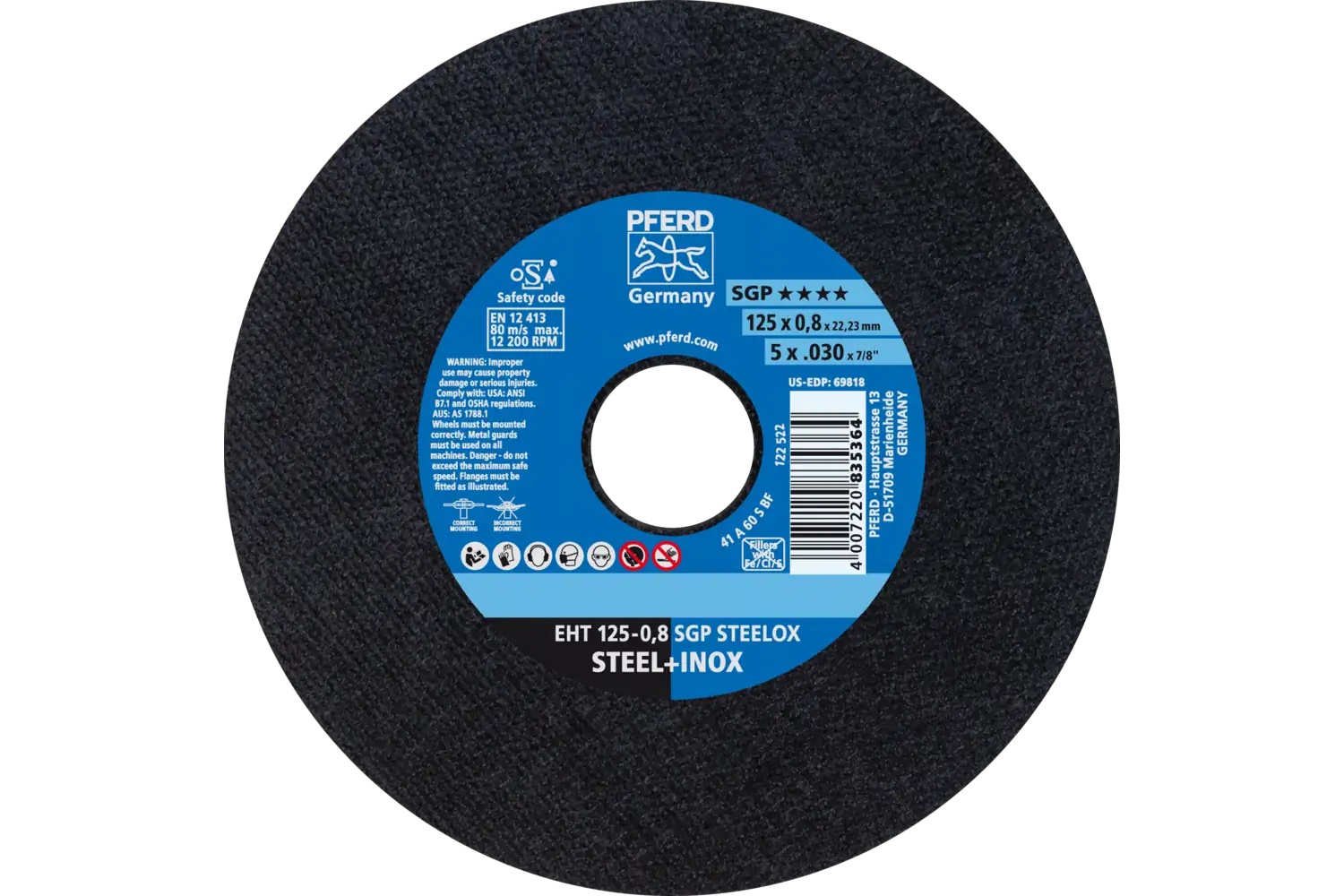 Picture of Pferd Cut-Off Wheel, 5" X .030 X 7/8, Sgp Steelox, T1, Aluminum Oxide